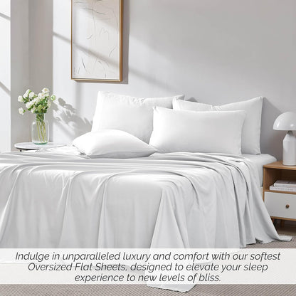 White King Flat Sheet Only, 132" X 110" Oversized Top Sheets, Hotel Collection Bedding, California/King Top Sheet Stays Tucked on Toppers, Pillow Tops, White Flat Sheets
