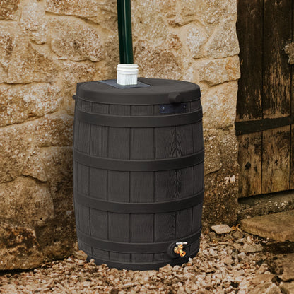 Rain Wizard 50 Gallon Plastic Rain Barrel Water Collector, Black