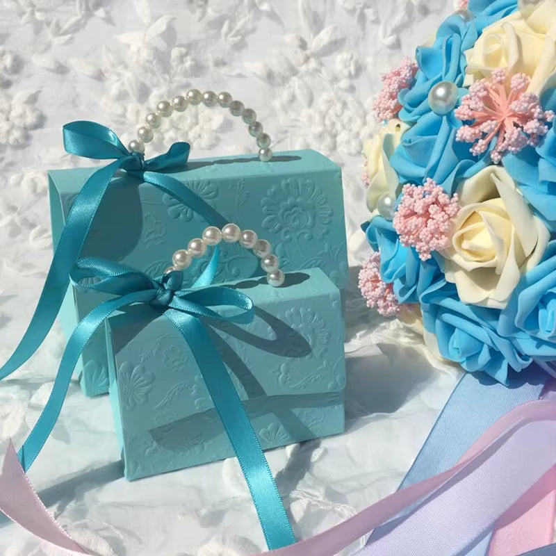 10Pcs Portable Wedding Party Favor Boxes Chocolate Treat Candy Boxes with Ribbons for Wedding Bridal Shower Baby Shower Birthday