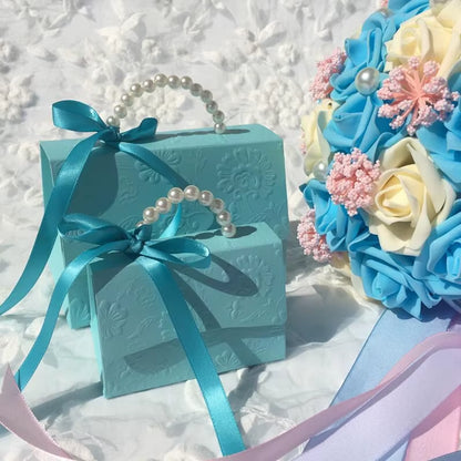 10Pcs Portable Wedding Party Favor Boxes Chocolate Treat Candy Boxes with Ribbons for Wedding Bridal Shower Baby Shower Birthday