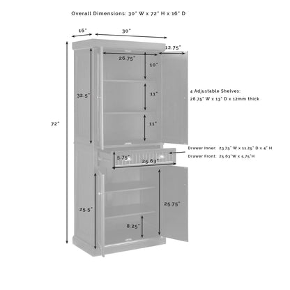 Seaside Coastal Wood/Metal Pantry in Distressed Gray and Gold