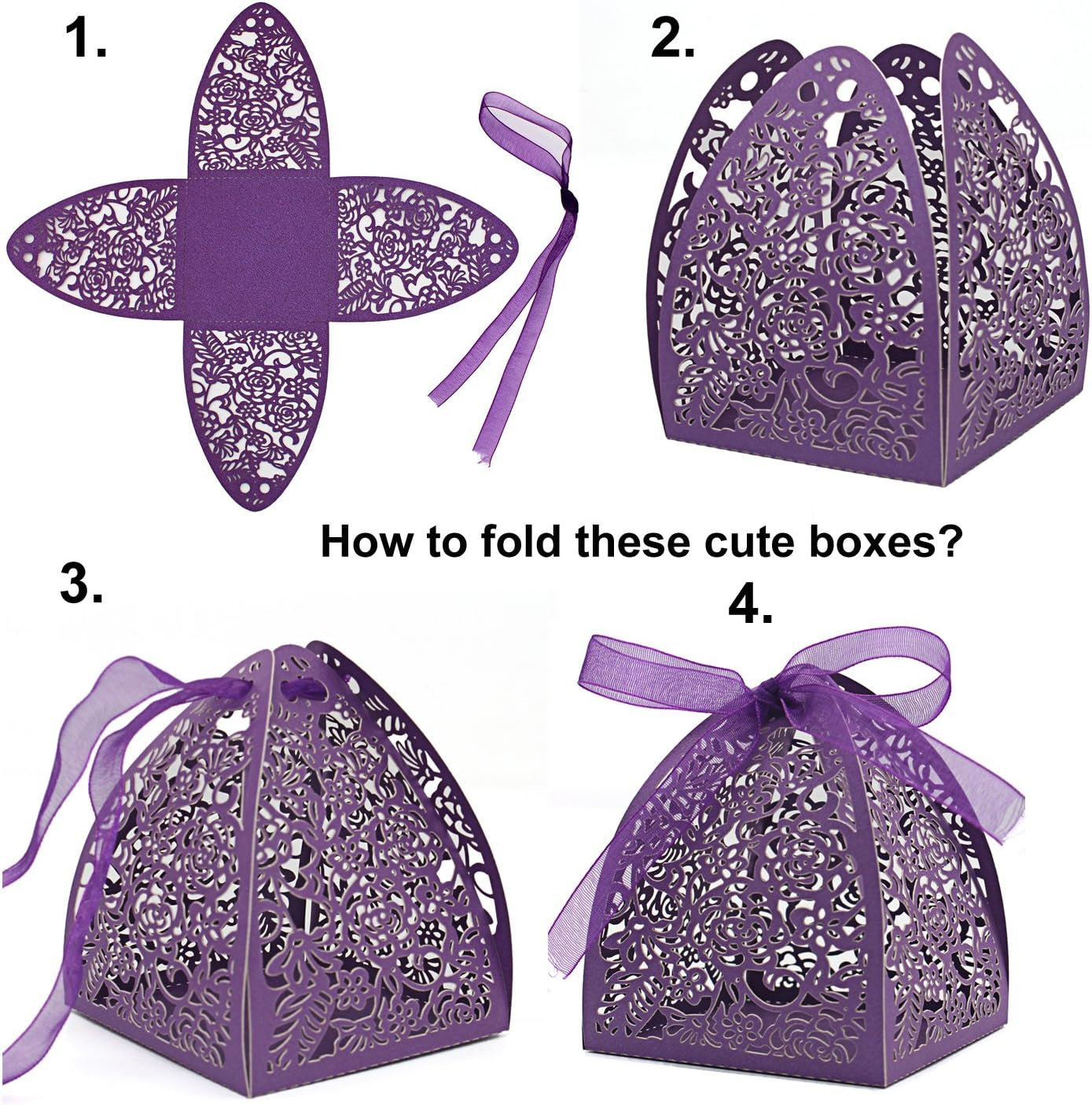 Pack of 100 Laser Cut Rose Candy Boxes, Favor Boxes 2.5"X 2.5"X 3.1", Gift Boxes for Bridal Shower Anniverary Birthday Party Wedding Favor (100,Gold)