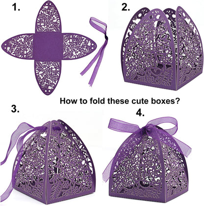 Pack of 100 Laser Cut Rose Candy Boxes, Favor Boxes 2.5"X 2.5"X 3.1", Gift Boxes for Bridal Shower Anniverary Birthday Party Wedding Favor (100,Gold)