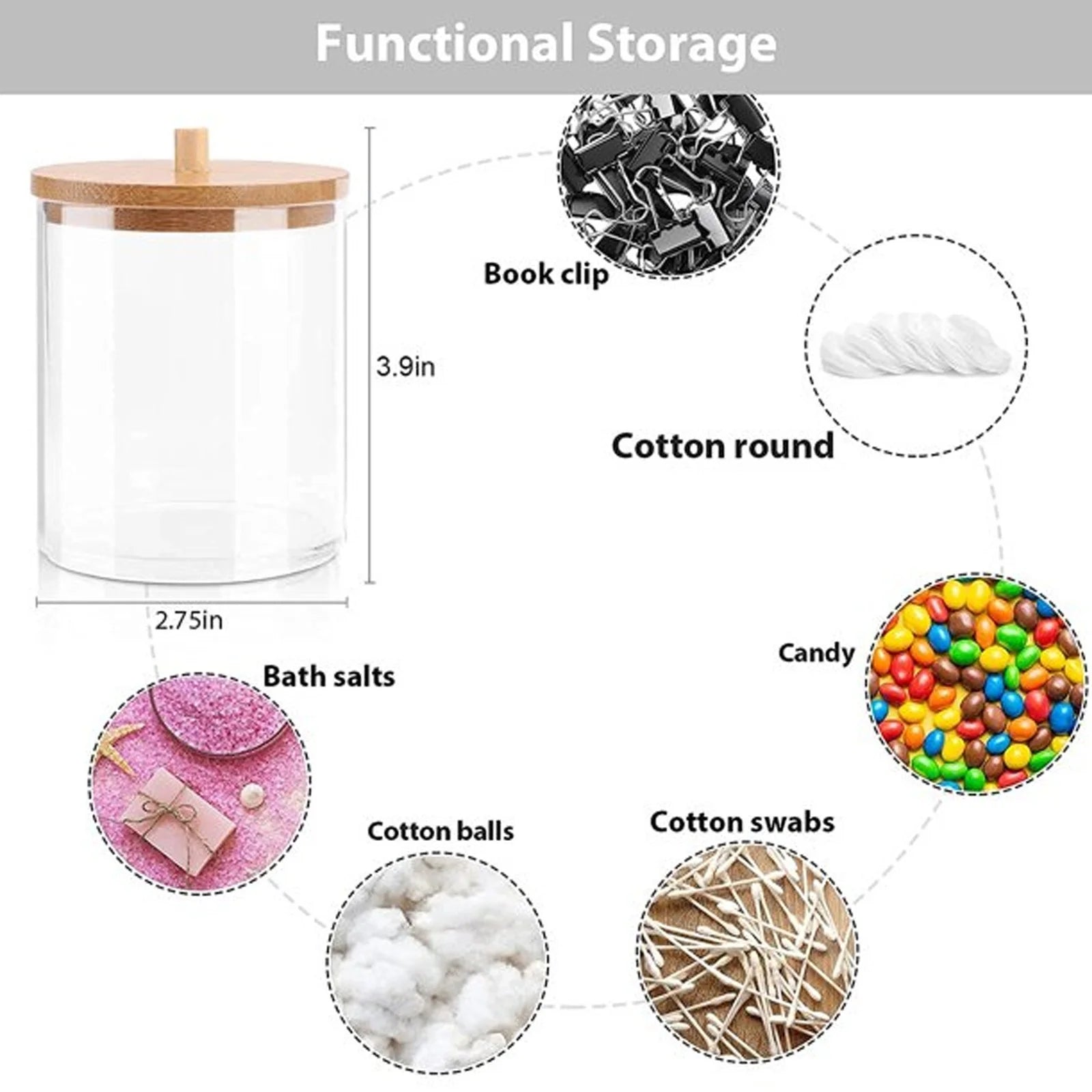 Acrylic Holder Dispenser Bathroom Jars with Lids Cotton Ball Pad round Holder for Bathroom Accessories Storage Organizer