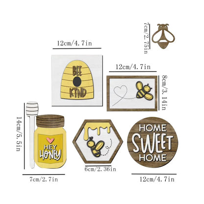 Set of 12 Bee Wooden Sign Tiered Tray Decor , Bumble Bee Wood Block Spring Summer Farmhouse Bee Home Kitchen Decor Self-Standing Display for Tray, Mantel, Bar, Shelf
