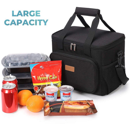 Insulated Lunch Bag Box for Women Men, Reusable Cooler Tote Bag, Black