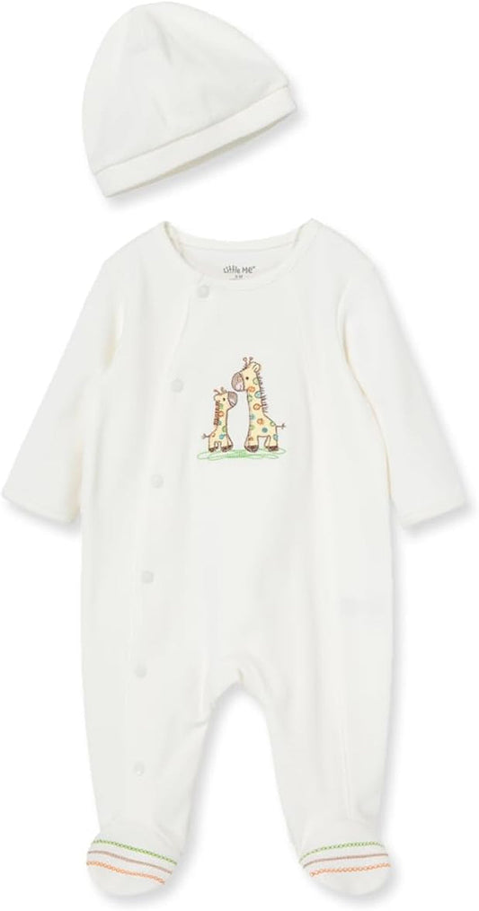 Gender Neutral Clothes for Baby 2-Piece 100% Cotton Scratch-Free Tag Footie Sleeper and Cap Sets, Preemie to 9M