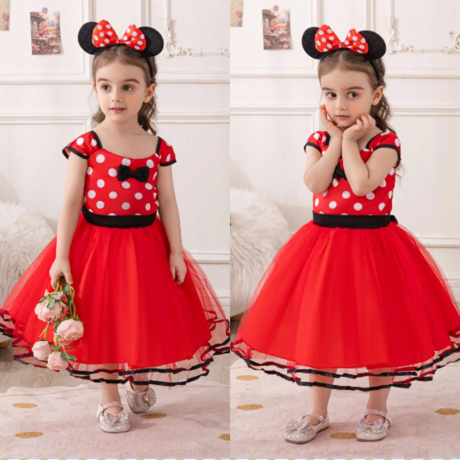 Mouse Minnie Costume Baby Fancy Dress up Princess Bowknot Tutu Tulle Xmas Cosplay Cute Birthday Party Outfits 110 CM 3-4 Years