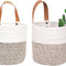 2Pack Small Hanging Basket-Cotton Rope Wall Basket with Handle, Hanging Storage Baskets, Shelf Baskets Storage Bin Closet Organizer 6"×6.3", Woven Plant Basket - (White & Brown)