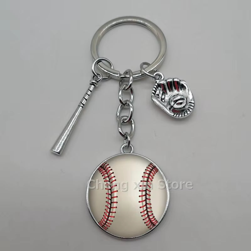 Baseball Softball Convex Photo Glass round Dome Keychain Jewelry, DIY Keychain