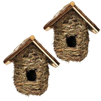 2 Pack of Songbird House Natural Bird Huts Outdoor, Grass Woven Bird Nest, Set of 2