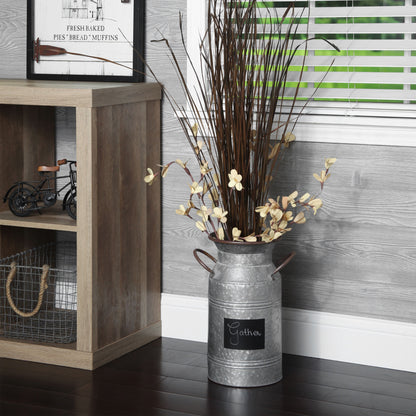 Elegant Expressions Decorative 15" Metal Gray Solid Print Milk Can Vase with Chalkboard, for Living Rooms, Entry, and Other Locations Décor, 1 Each