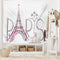 Paris Tapestry King Size, Tower Eiffel Lettering Couple Trip Flowers Floral Design European Print, Wall Hanging Bedspread Bed Cover Wall Decor, King Size, Pink Plum
