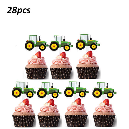 1 Set Farm Tractor Party Happy Birthday Banner Excavator Vehicle Green Theme Balloons Cake Topper Party Decoration