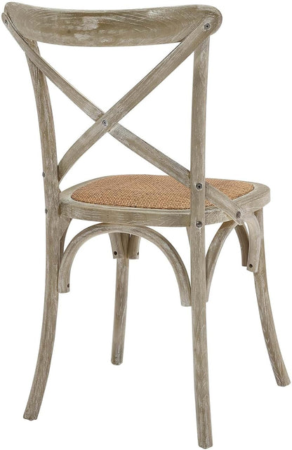 Gear Rustic Modern Farmhouse Elm Wood Rattan Four Dining Chairs in Gray