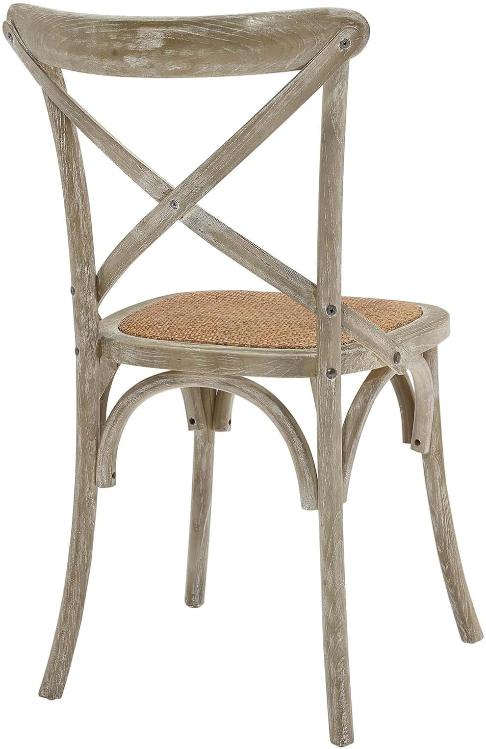 Gear Rustic Modern Farmhouse Elm Wood Rattan Dining Chair in Gray
