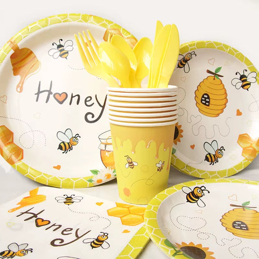 Bumble Bee Theme Party DIY Supplies Kids Birthday Party Decoration Latex Balloon Garland Disposable Tableware Set Baby Shower Su
