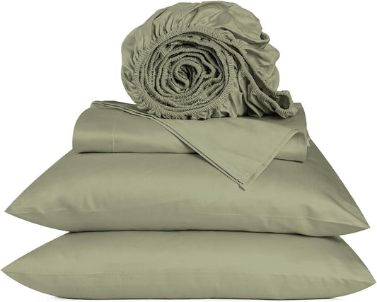 800 Thread Count Egyptian Cotton California King Size Sheets Set, Sateen Weave Luxury Hotel Bedsheets, 4 Pc Bed Sheet Sets, Fits 16" Deep Pocket - Sage