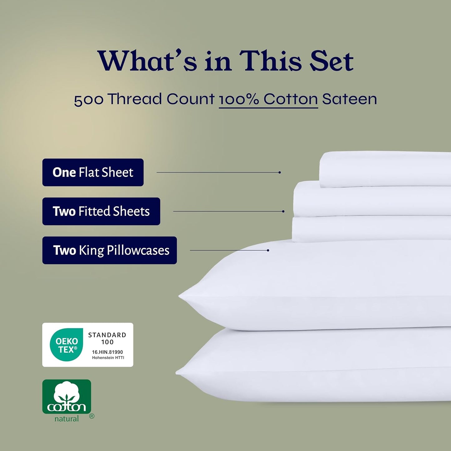 Split King Size Sheet Set - 100% Cotton 500 Thread Count, Cooling Deep Pocket Bedding for Adjustable Bed, Includes Twin-Xl Fitted Elastic Sheets & Pillowcases - White