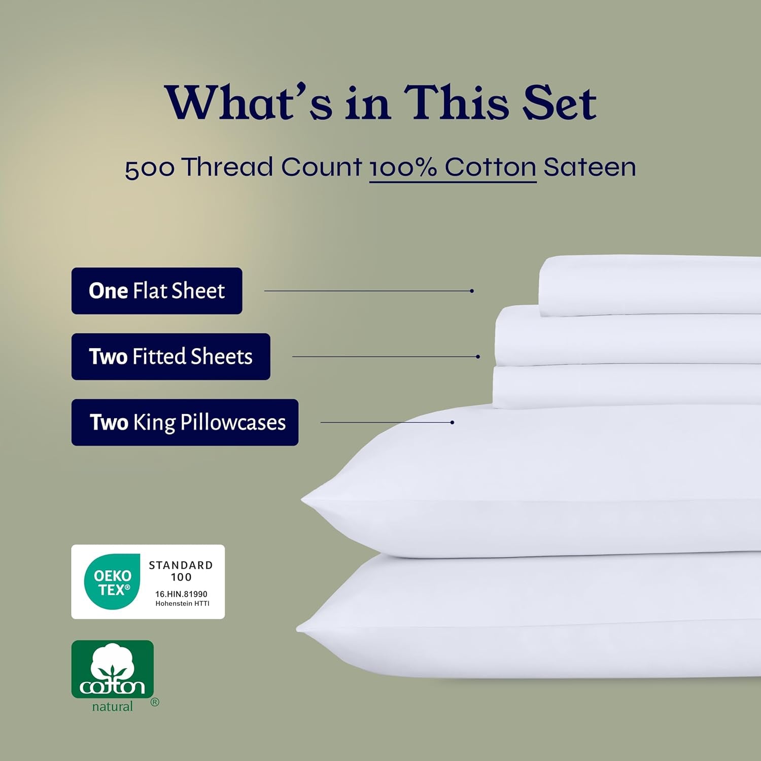 Split King Size Sheet Set - 100% Cotton 500 Thread Count, Cooling Deep Pocket Bedding for Adjustable Bed, Includes Twin-Xl Fitted Elastic Sheets & Pillowcases - White