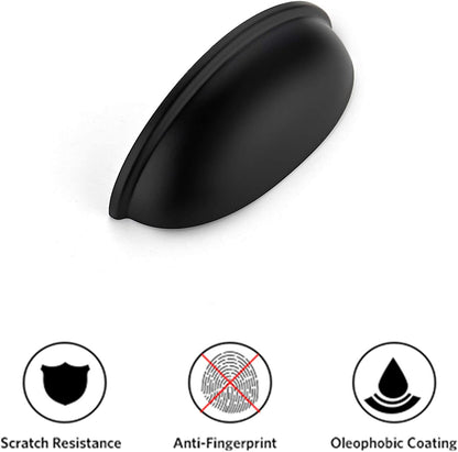 10 Pack 3" Drawer Pulls Flat Black Cabinet Cup Pulls Kitchen Hardware Cabinet Handles Drawer Handles Knobs 3 Inch Hole Center