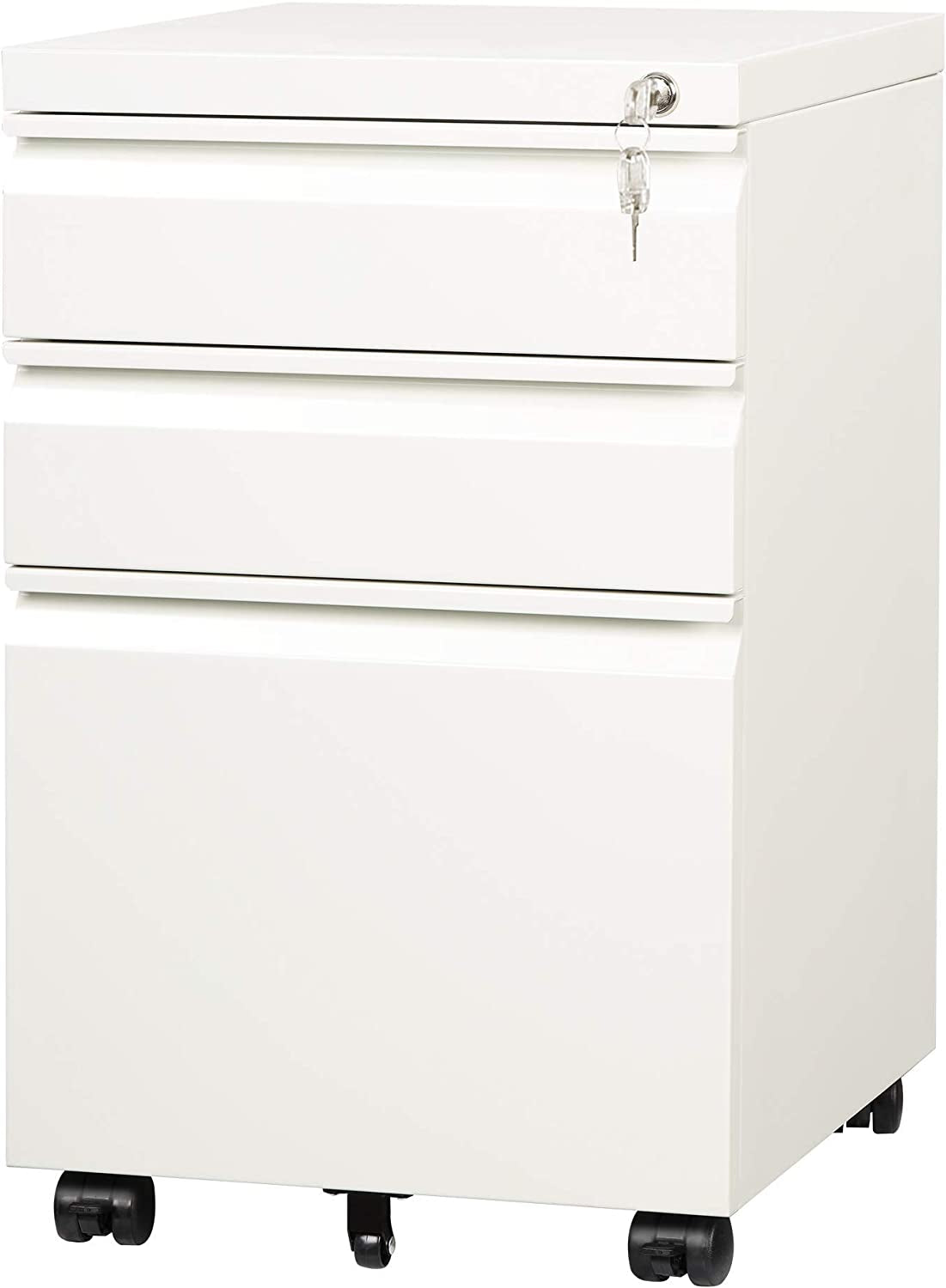 3-Drawer Mobile File Cabinet (Under Office Desk), Assembled except Casters, Fits Letter/Standard Sizes, White