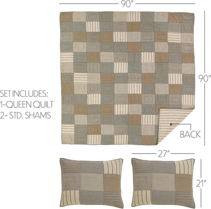 Sawyer Mill Patchwork Chambray Cotton Farmhouse Bedding Pre-Washed Square Sham Queen Quilt Set, Twin, Charcoal Grey