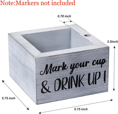 Disposable Cup Holder with Marker Slot Mark Your Cup and Drink up Dispenser Wooden Cup Organizer Farmhouse Rustic Bar Wedding Party Housewarming Decor Hostess Bridal Couples Gift