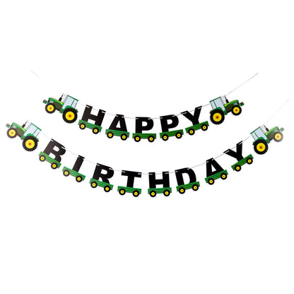Farm Theme Green Tractor Inflatable Balloons Cake Topper Happy Birthday Party Decoration Kids Birthday Excavator Vehicle Banner