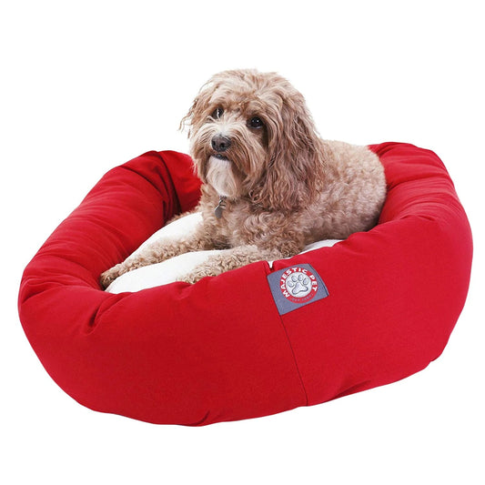 Sherpa Poly/Cotton Bagel Pet Bed for Dogs, Calming Dog Bed Washable, Medium, Red