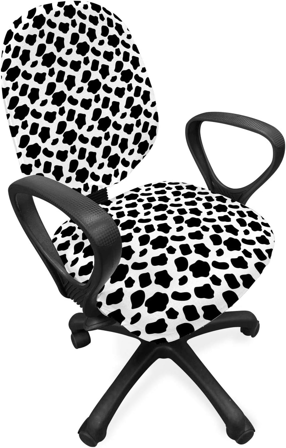 Cow Print Office Chair Slipcover, Cattle Skin Pattern Scattered Spots Animal Hide Plain and Pasture Theme, Protective Stretch Decorative Fabric Cover, Standard Size, White and Black