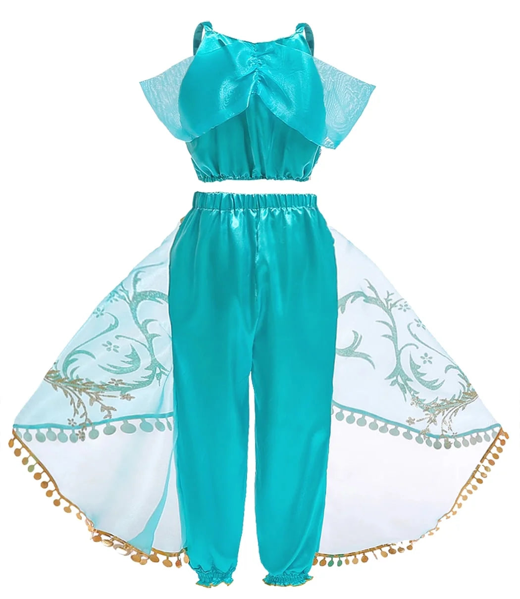 Jasmine Costume for Girls Sequined Princess Dress up Blue with Accessories