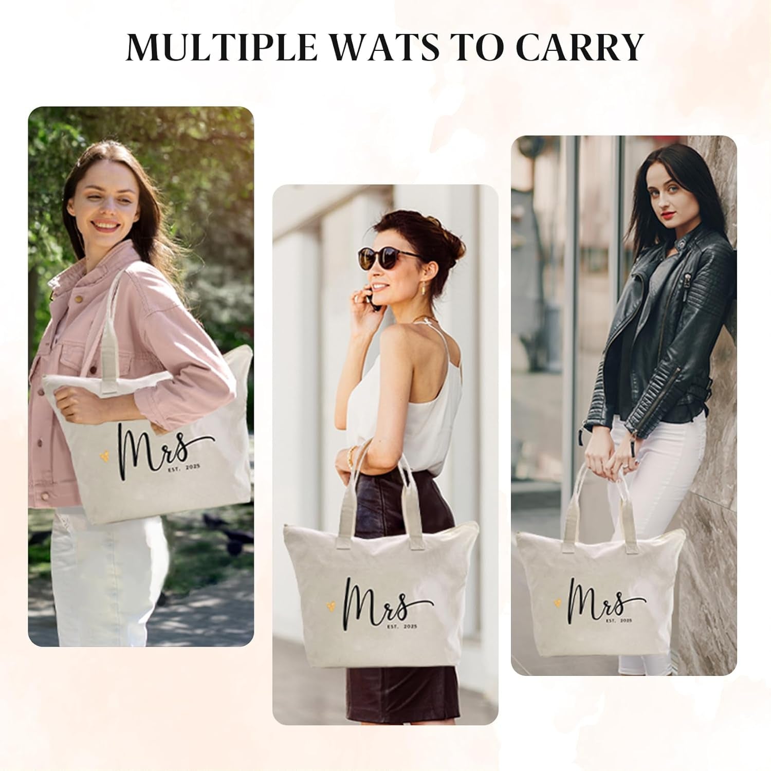 Mrs. Bag 2025 Future Mrs Bride Gifts for Wedding Engagement Bachelorette Party Honeymoon Bridal Shower Gifts for Bride to Be Tote Canvas Cotton Beach Shoulder Bag with Zipper and Pocket
