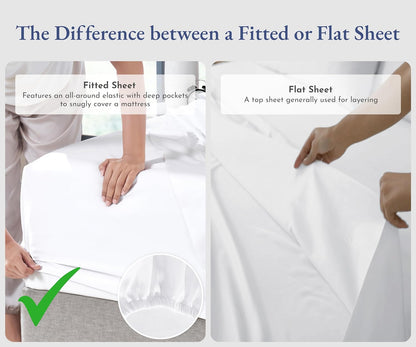 White Twin XL Fitted Sheet, 100% Cotton 400 Thread Count Sateen, 1 Fitted Sheet Only for Home, Fits College Dorm Mattresses (Twin XL, White)