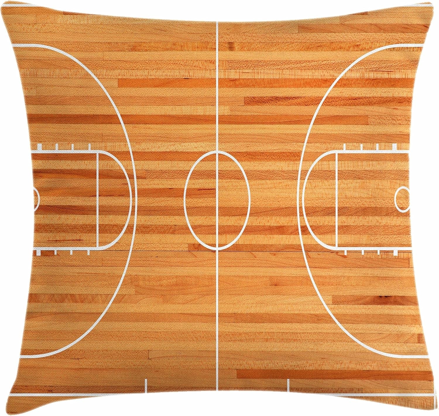 Sports Throw Pillow Cushion Cover, Standard Floor Plan on Parquet Backdrop Basketball Court Playground Print, Decorative Square Accent Pillow Case, 18" X 18", White Brown