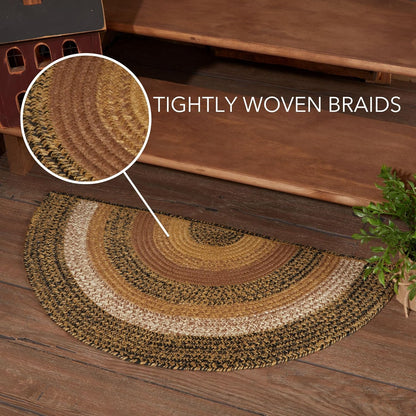 Kettle Grove Primitive Jute Tan Striped Rug Half Circle Decor W/Floor Pad 16.5"X33"