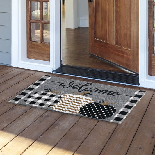 Patterned Pumpkins Fall Natural Fiber Coir Doormat
