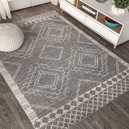 MOH200C-4 Amir Moroccan Beni Souk Indoor -Area Rug Bohemian Farmhouse Rustic Geometric Easy-Cleaning Bedroom Kitchen Living Room Non Shedding, 4 X 6, Gray,Cream