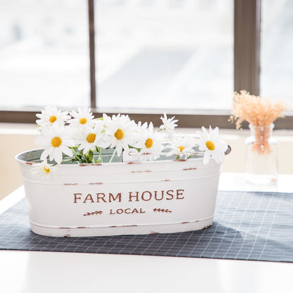 White Oval Farmhouse Bucket for Artificial Floral with Handle