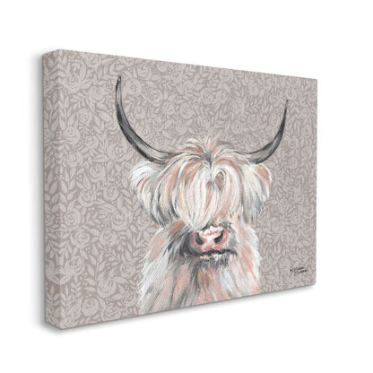 Grumpy White Buffalo on Floral Print Farm Animal Canvas Wall Art Design by Michele Norman, 30" X 40"