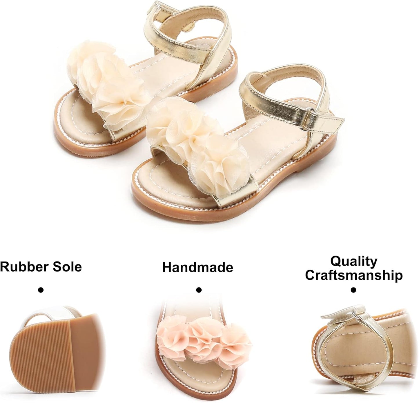 Toddler Girls Sandals Soft Rubber Flats Summer Baby Flower Girl Shoes.