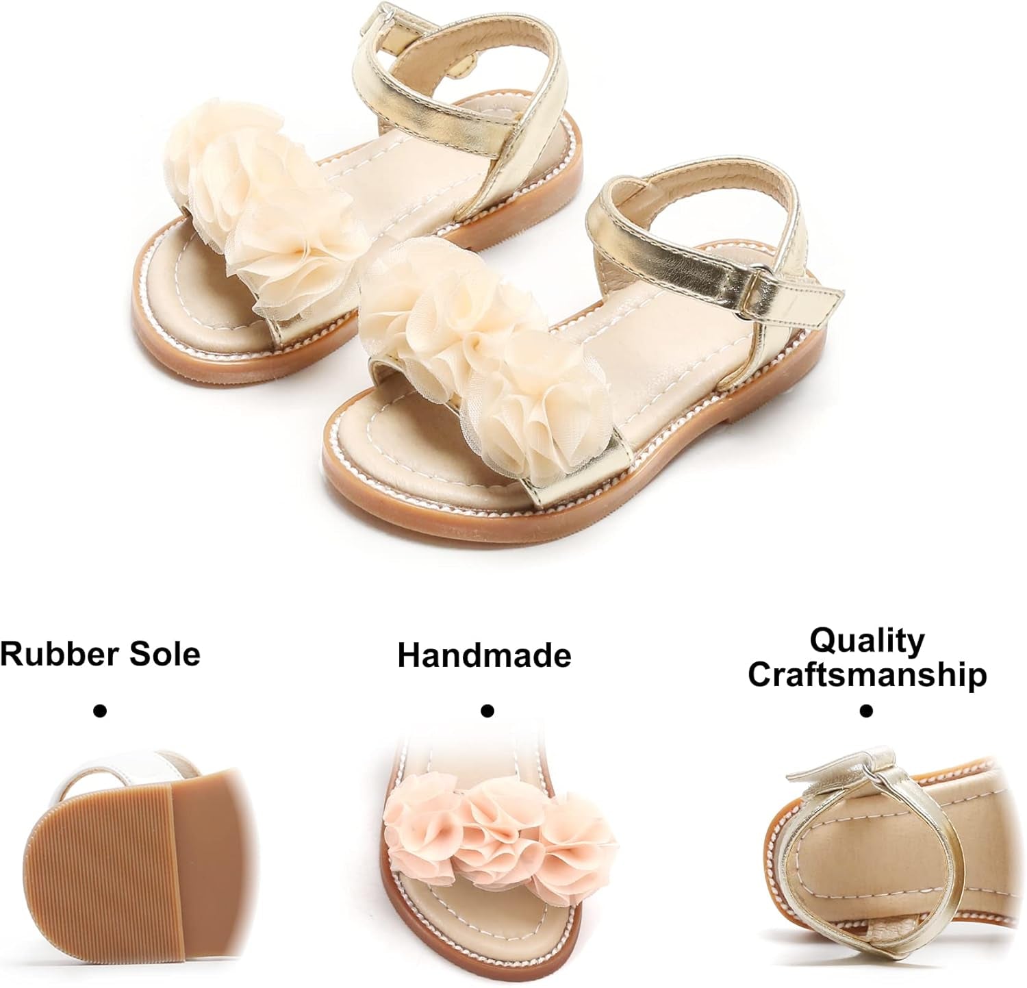 Toddler Girls Sandals Soft Rubber Flats Summer Baby Flower Girl Shoes.