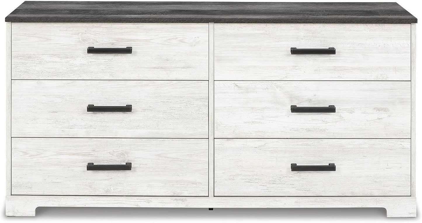 Shawburn Modern Farmhouse 6 Drawer Dresser, Two Tone White & Dark Gray