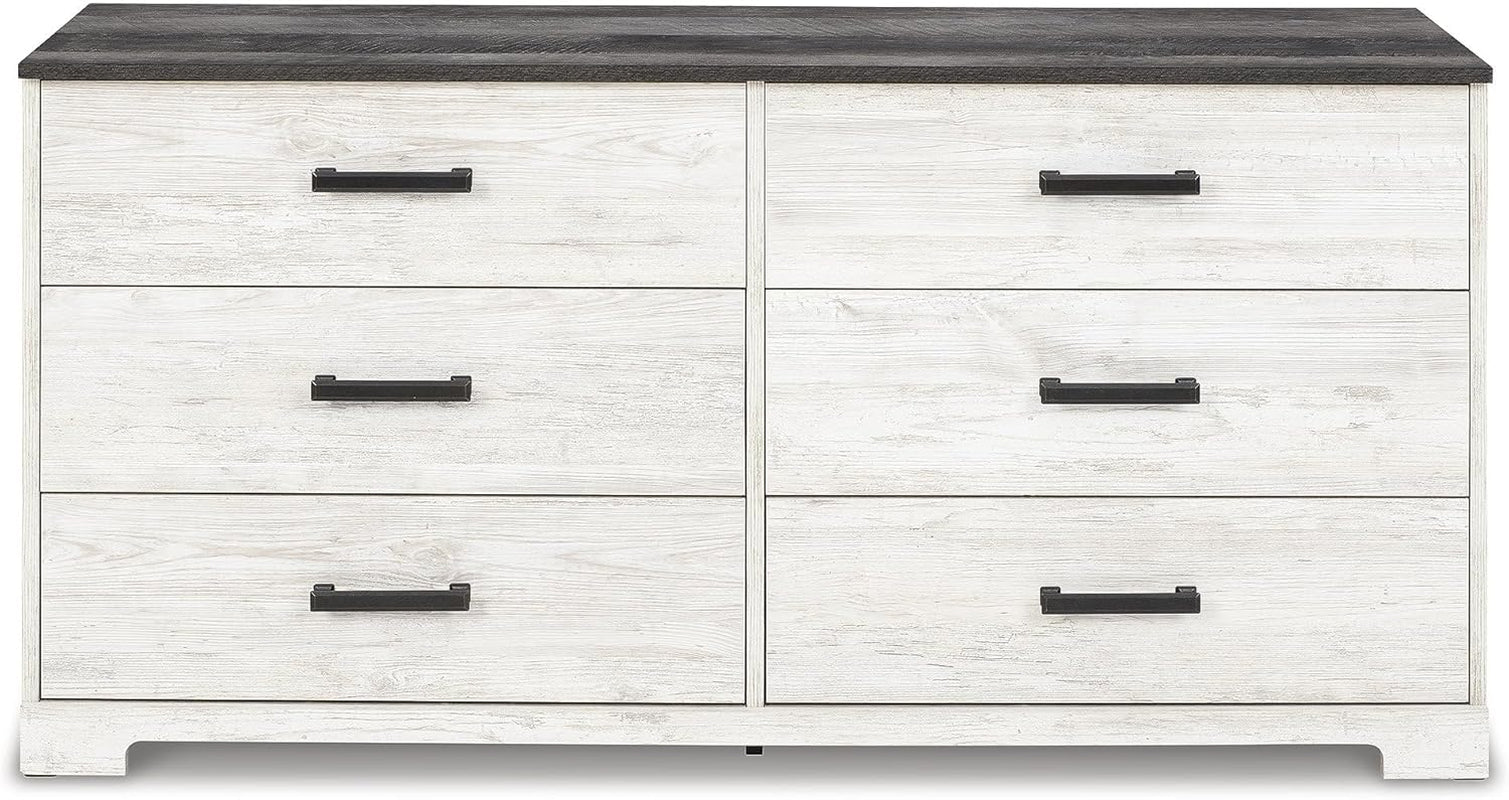 Shawburn Modern Farmhouse 6 Drawer Dresser, Two Tone White & Dark Gray