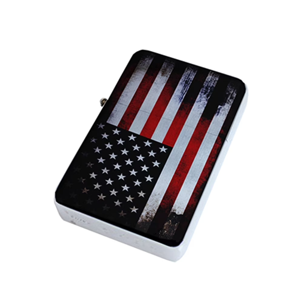 Silver Windproof Flip Top Lighter - American Flag