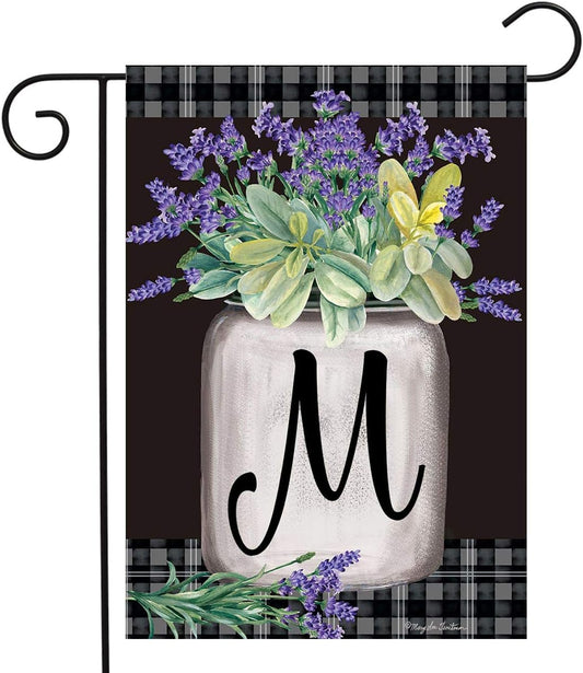 Farmhouse Monogram Letter M Garden Flag Floral  18" X 12.5"