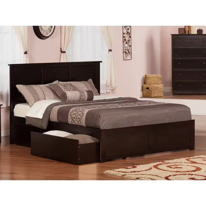 Madison Full Platform Bed with Flat Panel Foot Board and 2-Urban Bed Drawers in Espresso