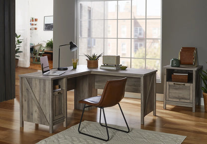 Modern Farmhouse L-Desk, Rustic Gray Finish