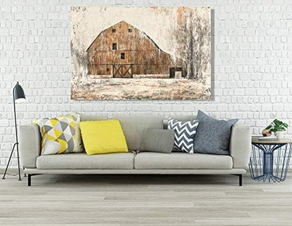 Farmhouse Rustic Wall Decor Hand Painted Barn Canvas Wall Art Painting Country Pictures Artwork for Living Room Bedroom Bathroom