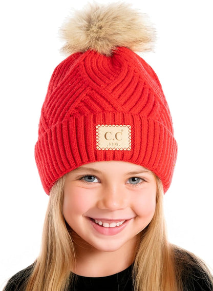 Cozy Toddler Cable Knit Pom Beanie - Warm Winter Hat for Kids